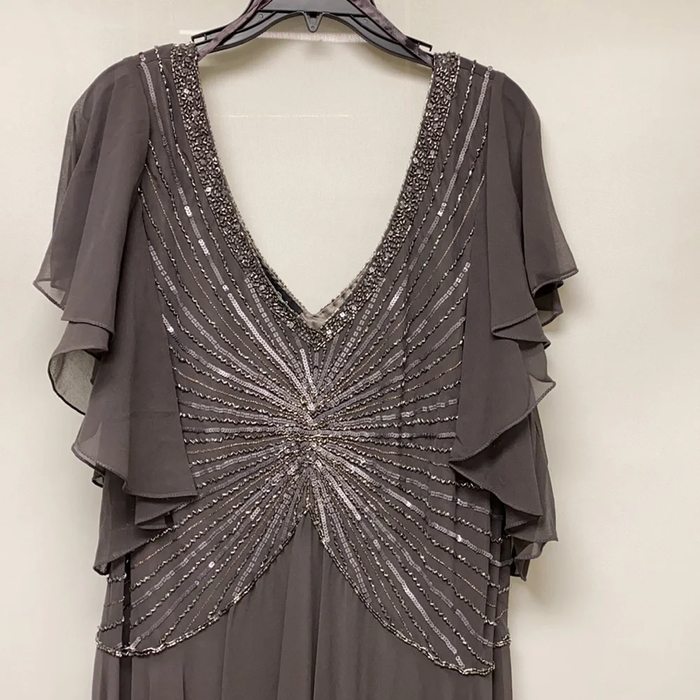 JKARA flutter sleeves fit and flare beaded bodice long gown - Picture 2 of 7